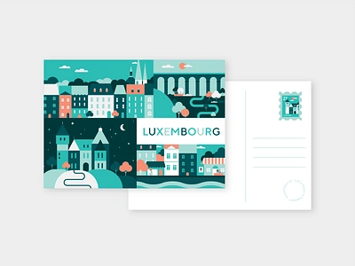 Luxembourg postcard brand branding card city colours illustration luxembourg postcard tourism vector