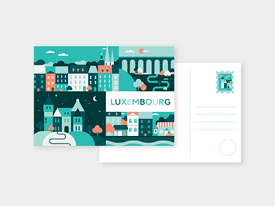 Luxembourg postcard brand branding card city colours illustration luxembourg postcard tourism vector