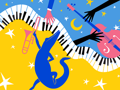 fat fête animal brand branding colours design festival icon illustration jazz jazz fest louisiana mardi gras moon music new orleans night object stars vector