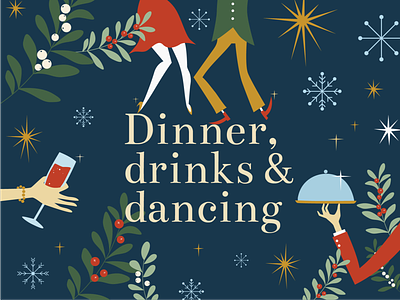 Christmas party poster! brand christmas colours dancing design dinner holidays illustration mistletoe office party poster snow stars vector winter