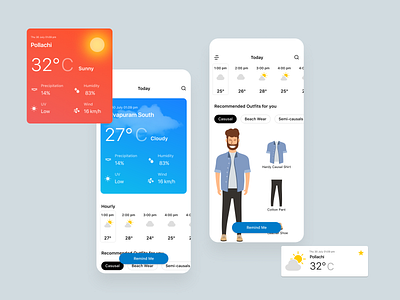 Weather App card clean design flat forecast illustration minimal mobile app mobile ui ui vector weather app