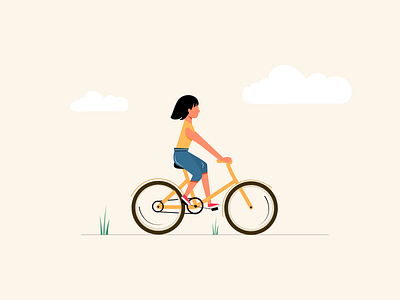 Girl Cycling cloud cycle cycling flat girl girl illustration illustraion illustration ride vector wind