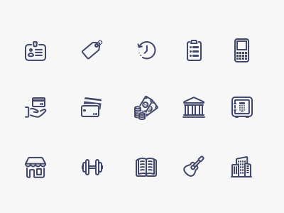 Icons app bank book buildings clipboard credit card flat guitar icon icons identity illustration money safe store tag ui vector
