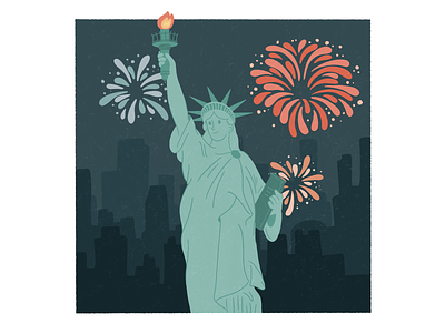 Statue of Liberty fireworks flat illustration limited color manhattan procreate statue of liberty