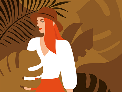 Autumn in the jungle? autumn brown flat flatillustration girl illustration ipadpro jungle leaf minimal tropical