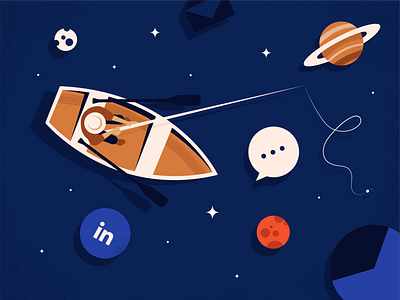 Catch boat email fishing flat flatillustration illustration linkedin messaging minimal planet space vector