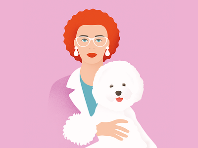 Lady with Bichon bichon dog flat flatillustration illustration lady minimal pink portrait red vector