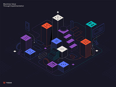 Tozan | Homepage illustration dark experiment illustration isometric isometric illustration lineart minimal testing ui ux website design