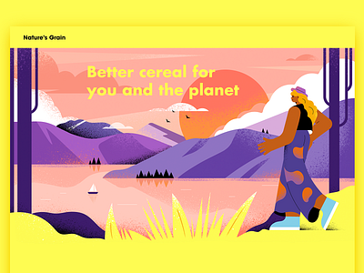 Landing page illustration @Nature's Grain adventures cereal design flat flatillustration graphicdesign illustration lake landingpage minimal mountains nature traveling ui vector web webdesign