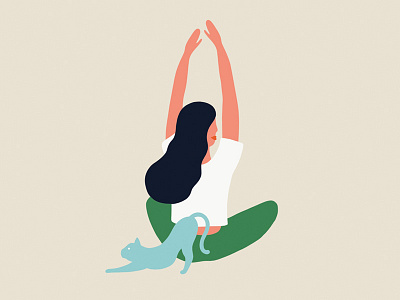 Inhale - exhale cat flat girl illustration minimal morning yoga