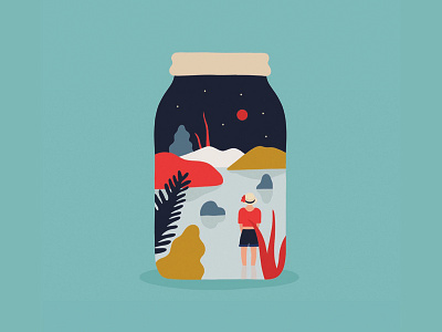 All The Secrets You Hide ✨ flat flatillustration girl illustration ipadpro jar landscape minimal night