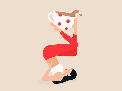 Balance in life coffee cup flat flatillustration girl illustration ipadpro minimal yoga