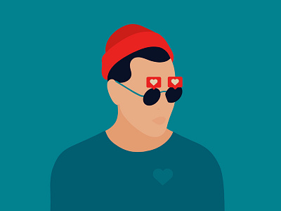 21st Century Love ❤️ boy flat flatillustration hat illustration ipadpro love minimal red red and blue sunglasses