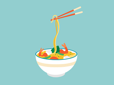 Nom Nom 🥢 flat flatillustration food illustration ipadpro minimal pasta shrimp tofu vietnamese