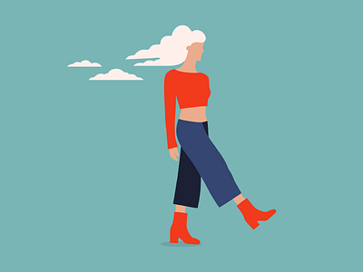 Head in the clouds, feet on the ground clouds dream flat flatillustration girl illustration ipadpro minimal sky vector walking