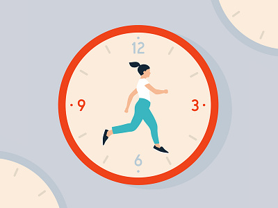 Running out of time clock design flat flatillustration girl illustration ipadpro minimal red running time vector