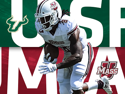 USF at UMASS athlete college college football college sports design faceoff football graphic graphic design logo marketing matchup typography umass usf