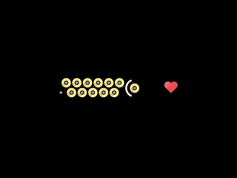 Shots to collect likes animation bullet heart principle reload shot