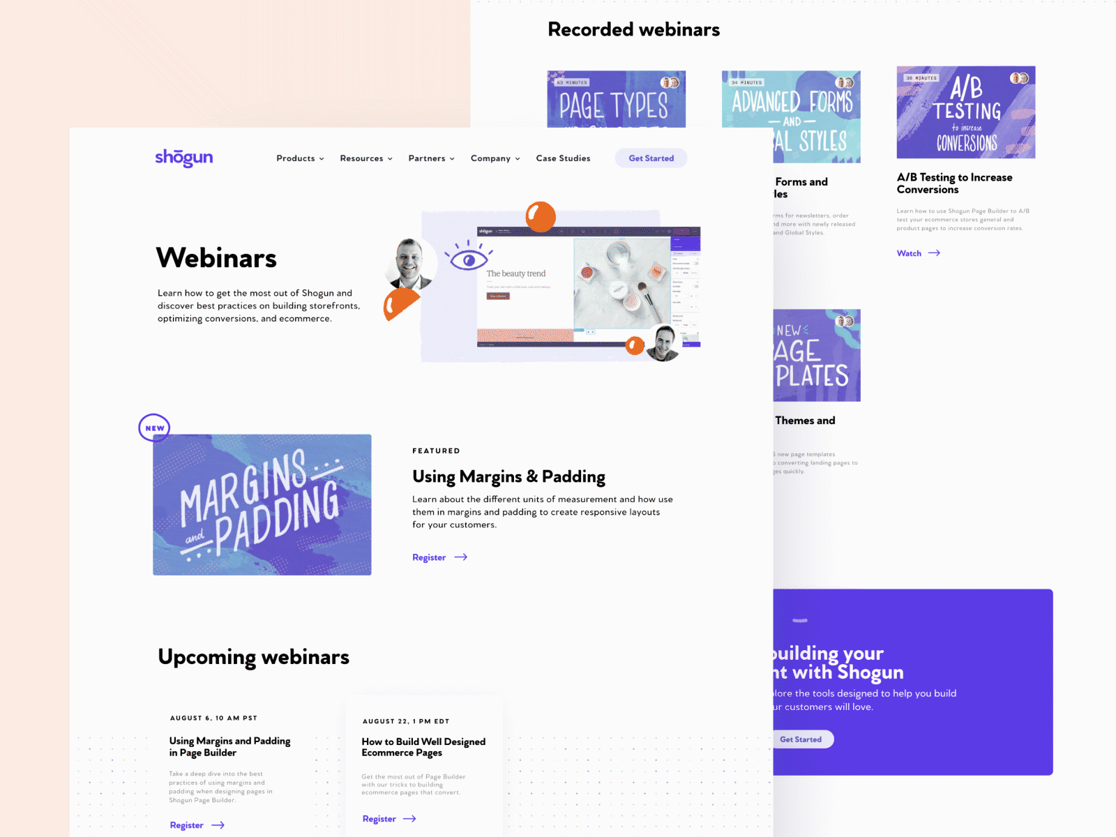 Shogun Webinars– Design branding clean ecommerce illustration landing page landing page design saas saas design webinar webinars