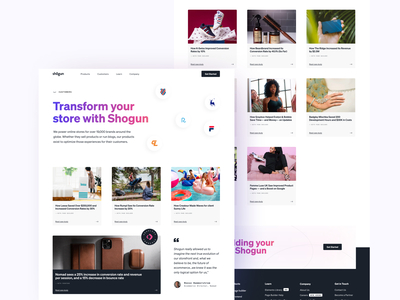 Shogun Customers Page branding clean ecommerce landing page saas