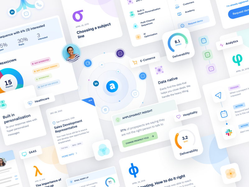 Amplemarket UI Elements ai artificial intelligence automation blue clean prospects saas sales sales intelligence sales intelligence sales reps ui elements ui kit webdesign