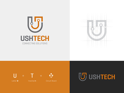 USHTECH - Branding branding circuit code scanners computers erp grid identity label printer letters logo orange pda tech