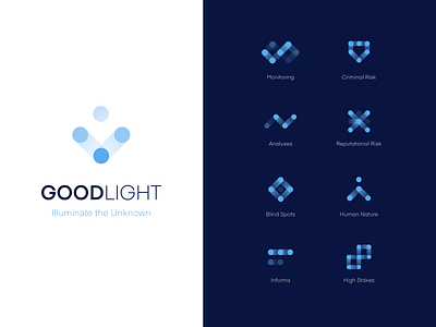 GoodLight Branding blue clean iconography icons light logo design logotype minimal people risk symbols