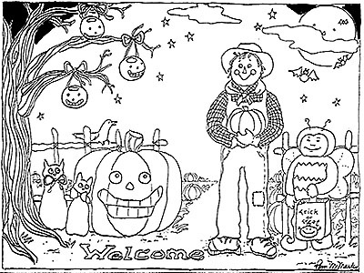 Welcome coloring page childrens halloween coloring page halloween halloween coloring page halloween party pumpkin scarecrow