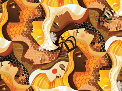 Queen bee tessellation queen bee woman profile bee tessellation pattern illustration