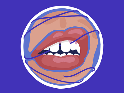 Don't forget to floss. attitude blue bold dental drawing floss hygiene illustration illustrator lips lipstick logo mouth procreate purple sticker string teeth woman wrap