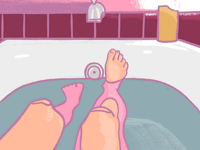 View From a Bath bath bathtub candle drawing faucet foot hand drawn illustration illustrator legs outlines pink procreate quiet rough sketch soft tiles water woman