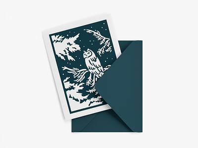 Holiday Card 2021 block print blue card christmas conifer drawing evergreen forest greeting card hike holiday illustration illustrator nature night owl pines printmaking stars trees