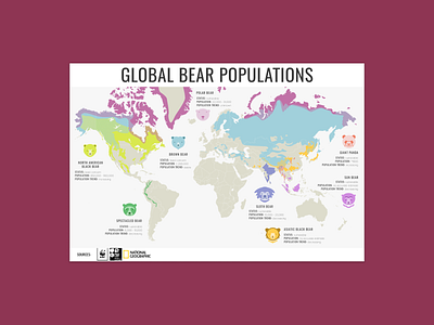 Bear Populations Map bears black bear clean conservation data endangered species global grizzly illustrated map illustration illustrator information information design map population research species world
