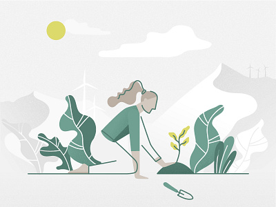 Happy Earth Day! earth environment green illustration mountains plants sun woman