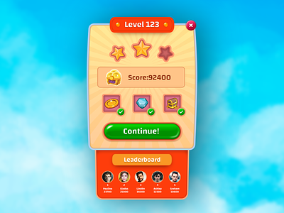 Game Score Screen app art design game game art icon mobile red score sun ui ux vector