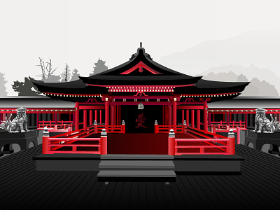 The Red Temple asian building eastern gradients japanese lions red temple vector