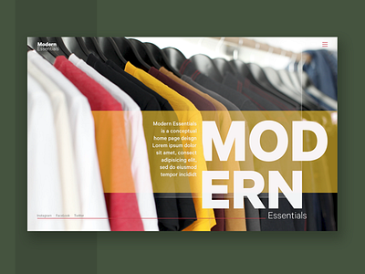 Modern Essentials brand clothing concept layout ui website