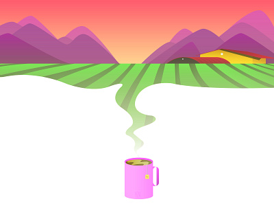 Tea and day dreams coffee design farm graphic design illustration ilustración inktober inktober2018 logo mountains nature nzv pink sunset tea tea cup ui vector vector illustration