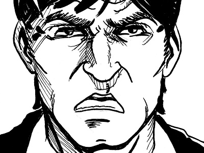 Anchormen - Angry Dante black and white cartoon character comic drawing illustration ink