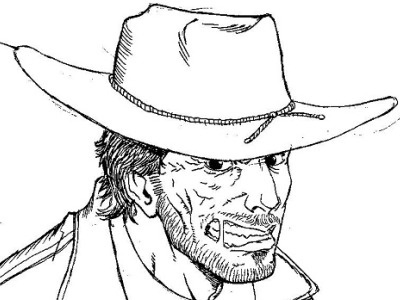 Jonah Hex black and white cartoon character comic drawing illustration ink sketch