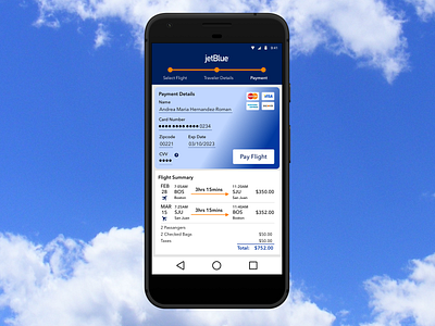 JetBlue Mobile Checkout Concept design flat design mobile travel ui ux web website