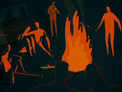 Campfire art campfire design fire gareso illustration night orange people vector
