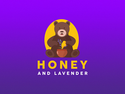 HONEY LAVENDER 2 bear branding cartoon logo design flat honey lavender logo logo design