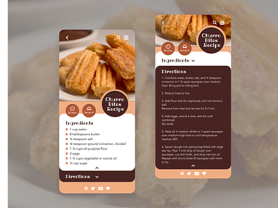Daily UI 040 - Recipe app design churro churros daily 100 daily 100 challenge daily challange daily ui daily ui 040 dailyui design mobile app design mobile ui recipe recipe app ui