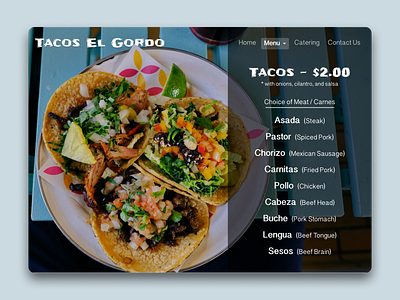 Daily UI 043 - Food/ Drinks Menu daily 100 daily 100 challenge daily challange daily ui daily ui 043 daily ui challenge dailyui design food and drink menu menu design menudesign tacos ui website concept