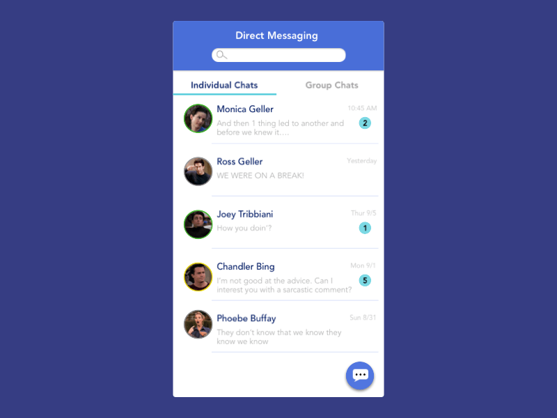 Daily UI 13 Direct Messaging animation chat daily 100 daily 100 challenge daily challange dailyui dailyui013 direct message direct messaging friends messaging principle sketch ui