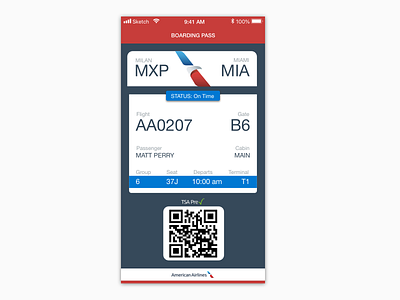 Daily UI 024 : Boarding Pass american airlines boarding pass boardingpass daily 100 daily 100 challenge daily challange daily ui daily ui 024 dailyui dailyui024 design flight app ui