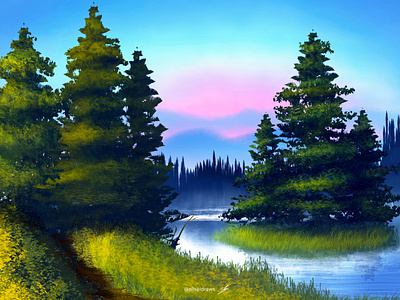 Background painting inspired by Bob Ross