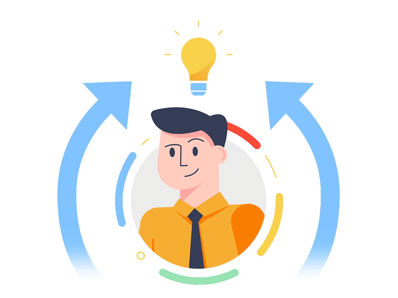 Growth in digital age 2d animation bulb business character explainer flat illustration thumbsup