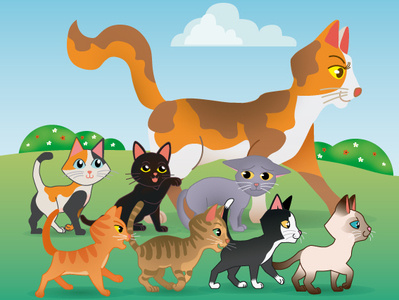 Mama cat has seven kittens. cats children art children book illustration illustrator